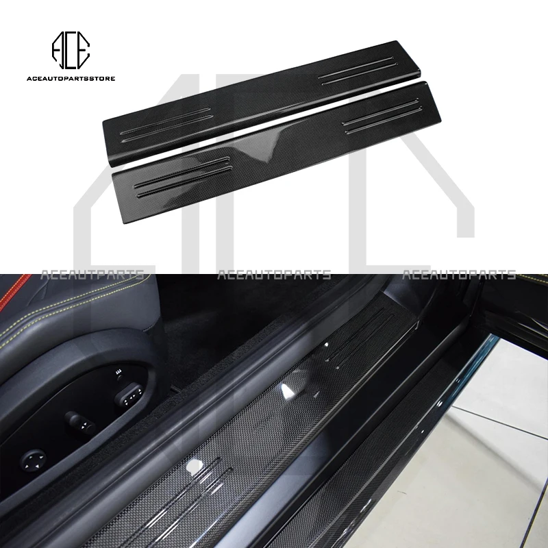 

Real Dry Carbon Fiber Door Sill Trim Cover Protection Decorative Car Interior welcome pedal For Ferrari 812