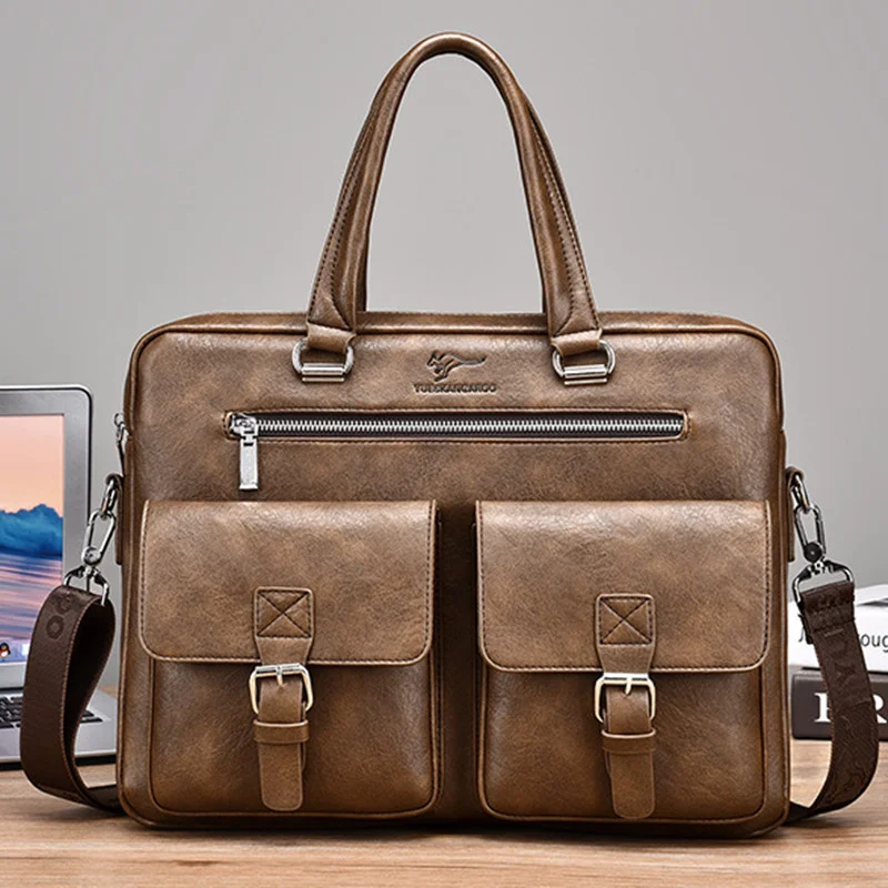 Business Men's Briefcase Vintage PU Leather Handbag Multifunction Male Shoulder Messenger Bag Large Capacity Laptop Bag