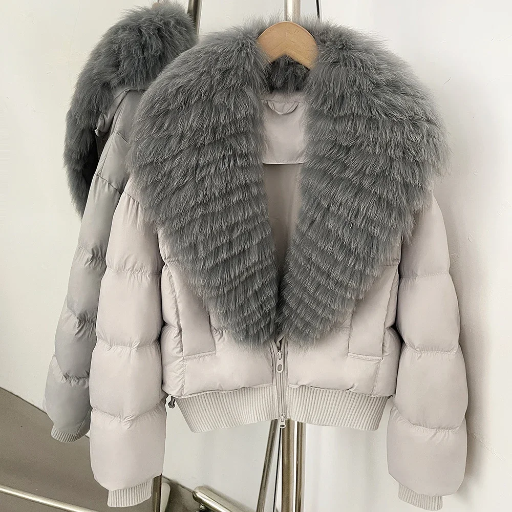 OFTBUY Damen Neue Winterjacke aus natürlichem Pelz mit 90% Entendaunen, Echter Fuchspelzmantel, Kurze Warme Steppjacke, Modische Freizeitkleidung – Detail 8