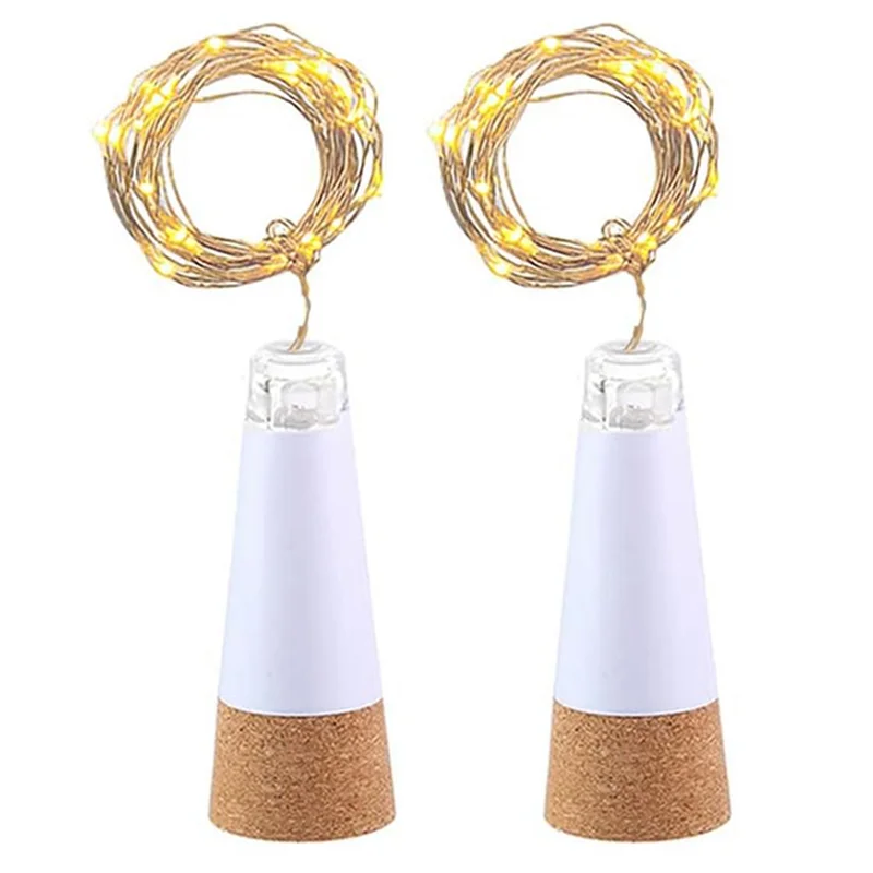 ABUL-2PCS LED Cork Bottle Fairy Lights USB Battery 2M 20 Leds Powered For Home Kitchen Party Decor