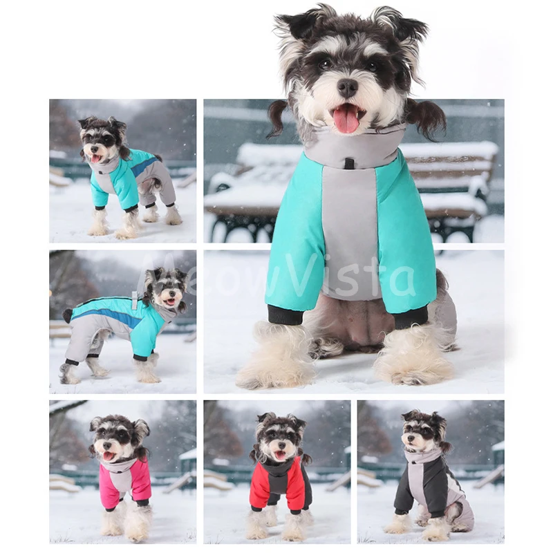 Winter Windproof Warm Dog Snowsuit with D‑Ring Thick Adjustable Drawstring Collar Dog Four‑Legged Jumpsuit for Small Medium Dogs