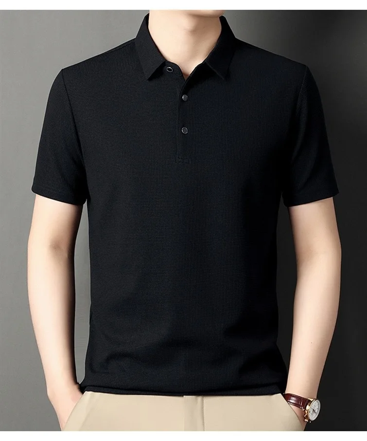 Summer Men\'s Short Sleeved Lapel T-Shirt Solid Color POLO Shirt Loose Top