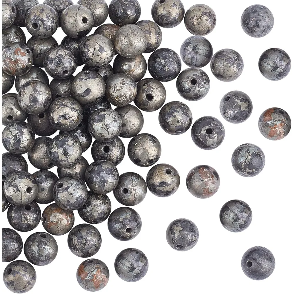 75pcs 3 Strands Natural Pyrite Beads Round Gemstone Loose Beads Energy Stone for Necklaces Bracelets Jewelry Making DIY Crafts