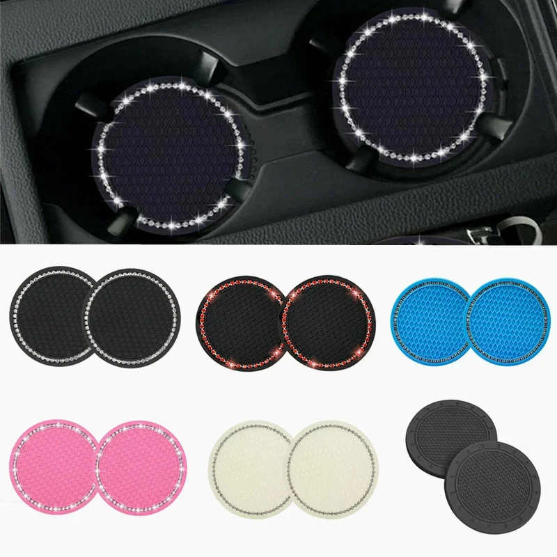 

2x Vehicle Bling Car Coasters Cup Holder Silicone Anti Slip Coaster Water Cup Mat Pad Bottle Holder Auto Interior Decoration