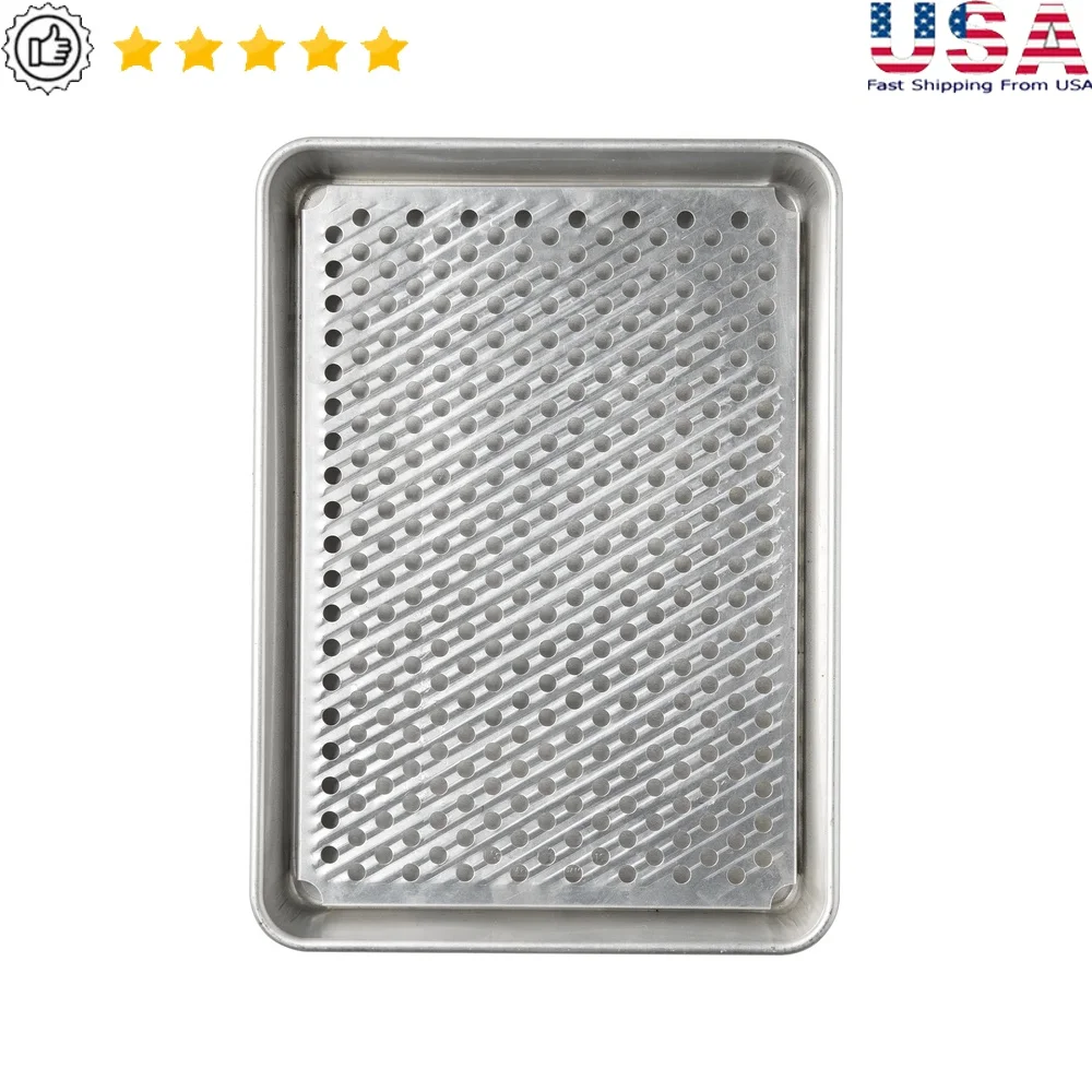 

2-Piece Aluminum Bakeware Set with 13x18 Rectangular Sheet and Multi-Use Elevated Rack Crisping Baking Grilling Roasting Cooking