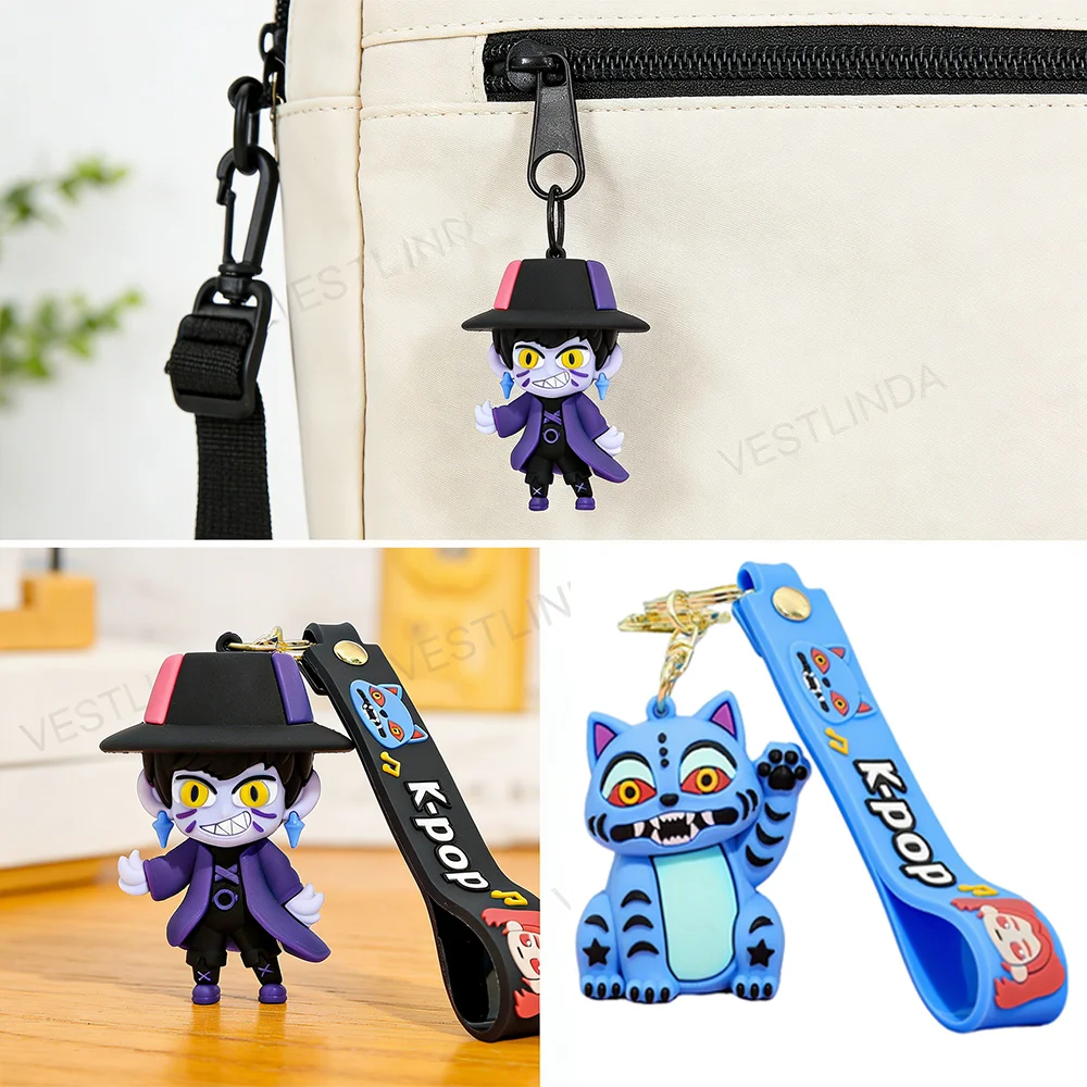 Hot 3D Printed Anime Movie KPOP Demon Hunters Girls Derpy Keychains Doll Cute Tiger Action Model Toy Collection Gifts view 6