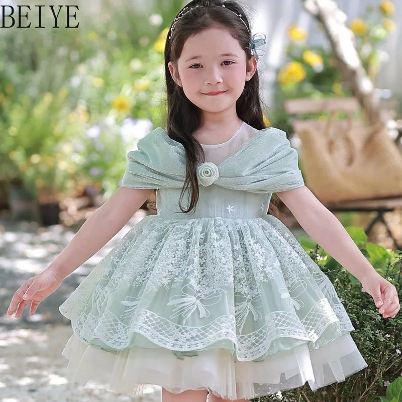 Green Lolita Sweet Temperament Dress Children Original Design Summer Princess Dress Girls' Japanese Style Birthday Dress