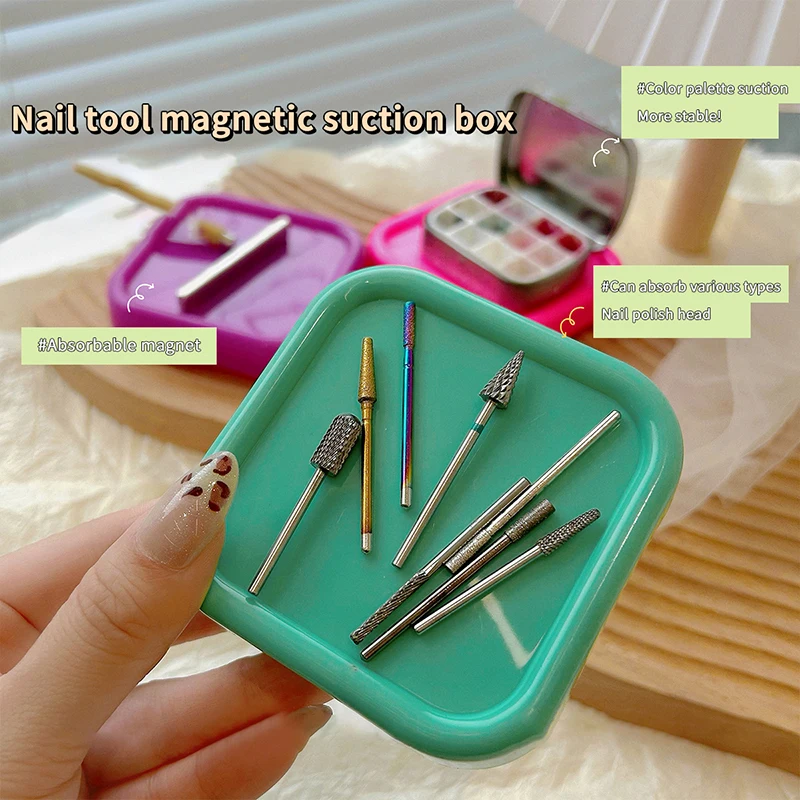 Manicure Polish Head Storage Box Magnetic Jar Desktop Nail Tools With Magnetic Square Box Anti-lost Sewing Needle Nail Arrange