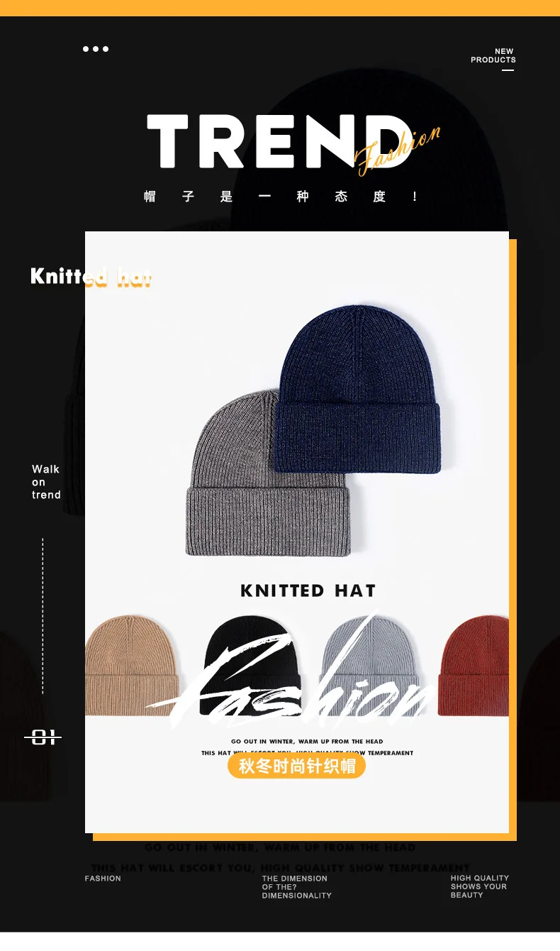 Herren- und Damenmütze ohne Krempe aus Strickwolle für Herbst und Winter im europäisch-amerikanischen Stil, großer Kopfumfang, kältebeständig, warm, verdickt. – Detail 1