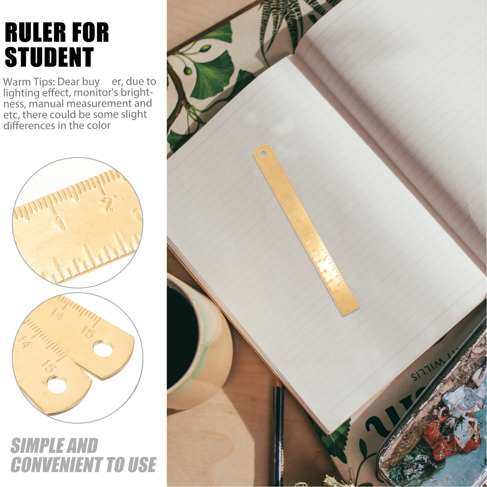 

2Pcs High Precision Straight Ruler Copper Drawing Tool for Home Office School Student Supplies Long Lasting Accurate