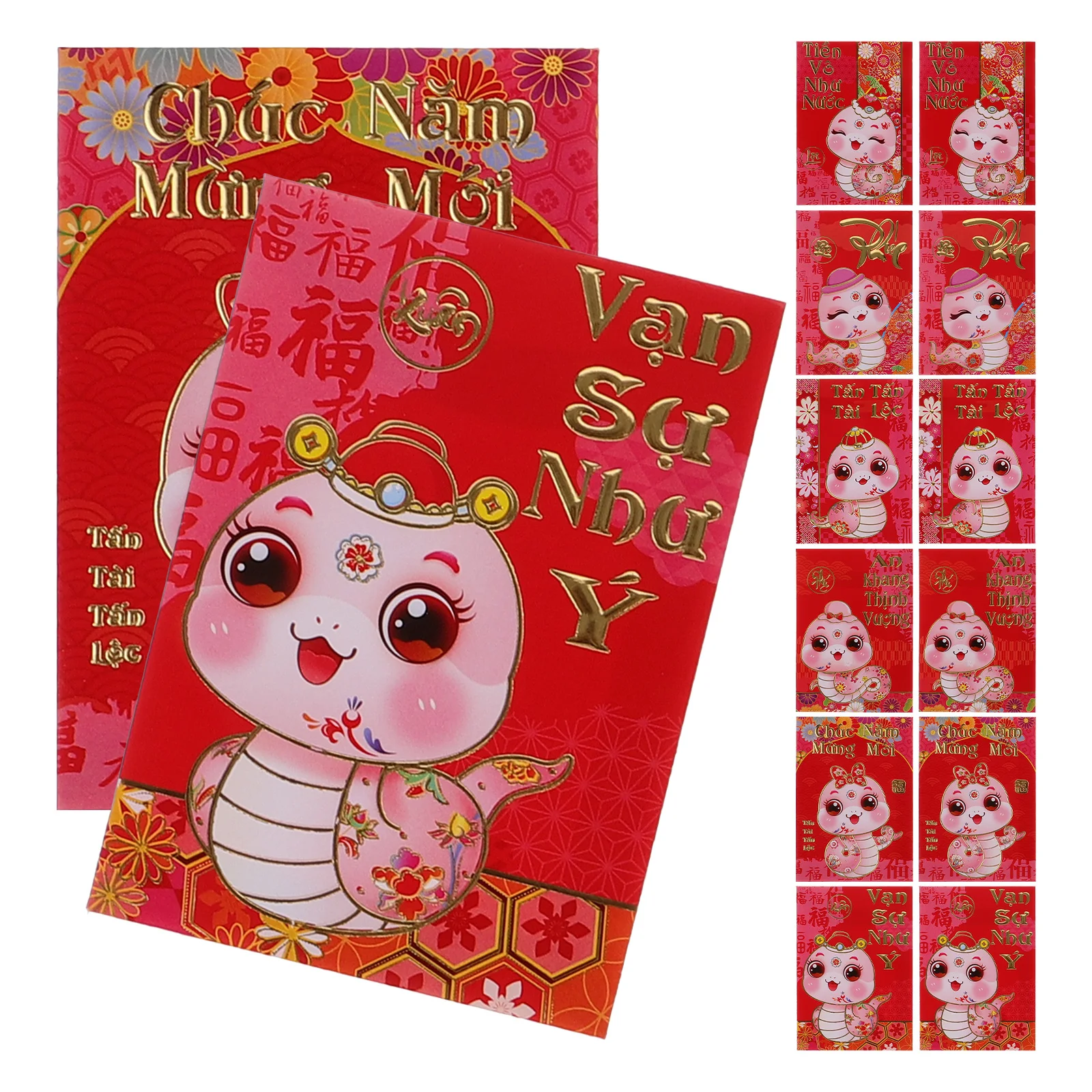 

36pcs Vietnamese Red Envelopes 2025 Snake Cartoon Chinese New Year Hongbao Lucky Money Pockets Celebrate Spring Festival