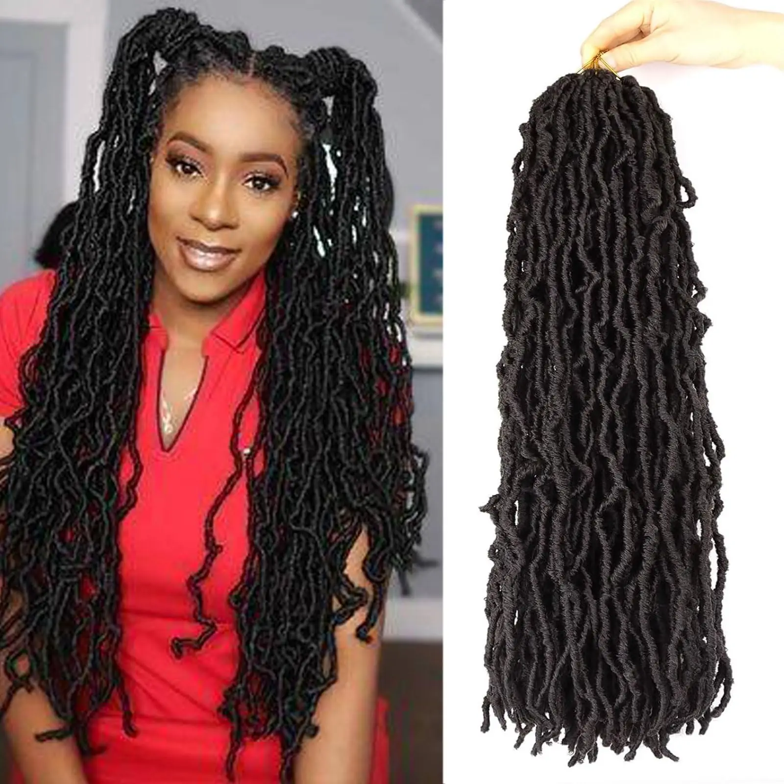 8 stuks hittebestendige dreadlock haakhaar faux locs 24 inch synthetische extensions zwarte zachte locs voor Halloween en Kerstmis