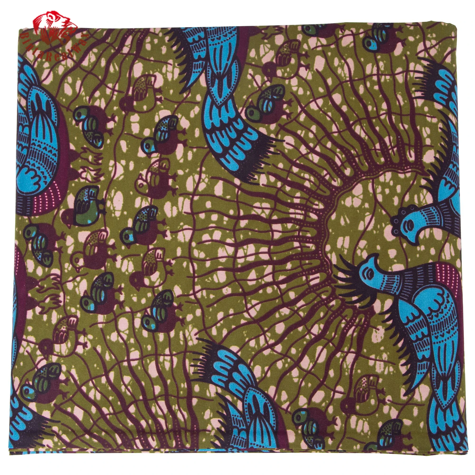 African Wax Print Fabric Geometric Bird Design Blue Purple Olive Green Ankara Kitenge Dressmaking Home Decor FP6709 view 6