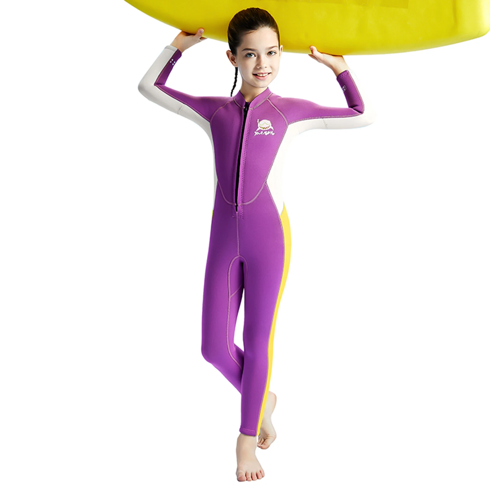 

Girls Wetsuit Full Body Neoprene Thermal Swimsuit 2.5MM for Kids Long Sleeve Diving Surfing Suit with Front Zipper Water Sports