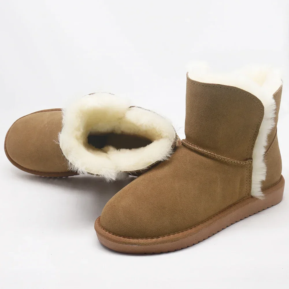 Natural Fur Warm Winter Boots for Women Genuine Leather Woman Ankle Boots Thick Wool Boots Ladies Slip-on Water Resistant‌ Shoes