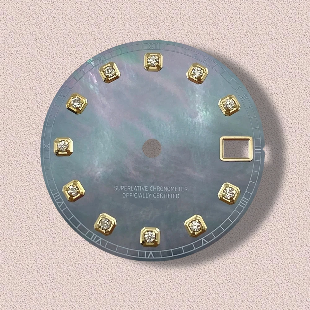 28.5mm S Logo Fritillaria Diamond Dial Fit NH35/NH36/4R/7S Japanese Movement High-Quality Watch Modification Accessories