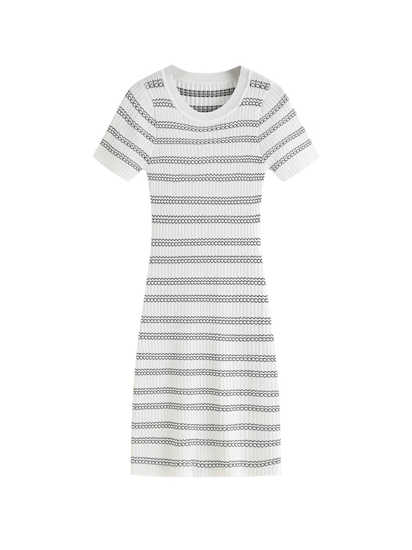 Coreano Sle Dolce Temperamento Midi rotondo Ne T-shirt a righe lavorata a maglia Dr Elastic ort Gonna a vita alta Morbido tessuto lavorato a maglia