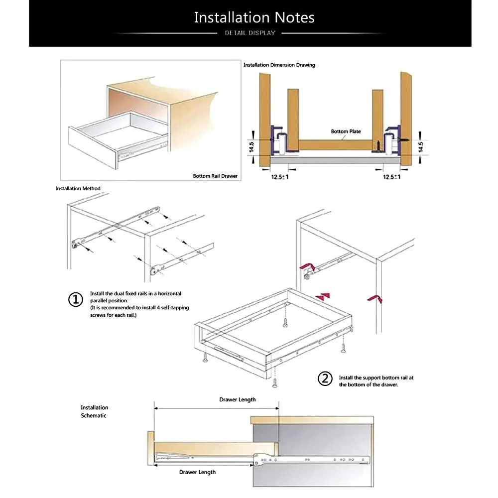 1Pair Mute Two Section Drawer Track Slides Cabinet Rails Thickening Computer Table Chute Clothing Cabinets Keyboard Roller