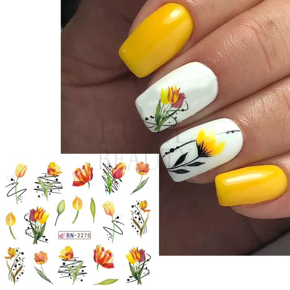 1 sztuk kwiat tulipana Nails naklejki Galanthus Snowdrop woda suwaki letnie kwiaty liście motyle naklejki do Manicure NLBN-2273