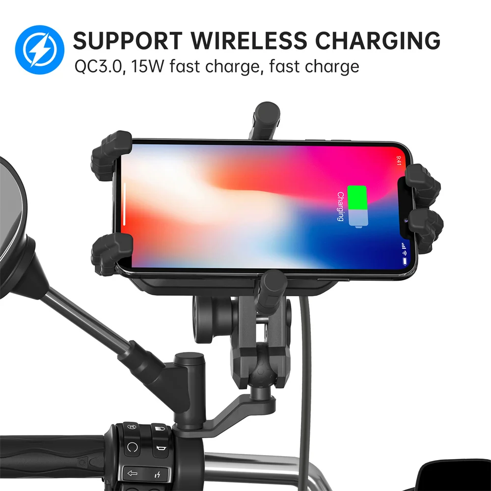 New Motorcycle Shockproof Mobile Phone Holder 15W Wireless Charging And Fast Charging Mobile Phone Holder Rearview Mirror Model