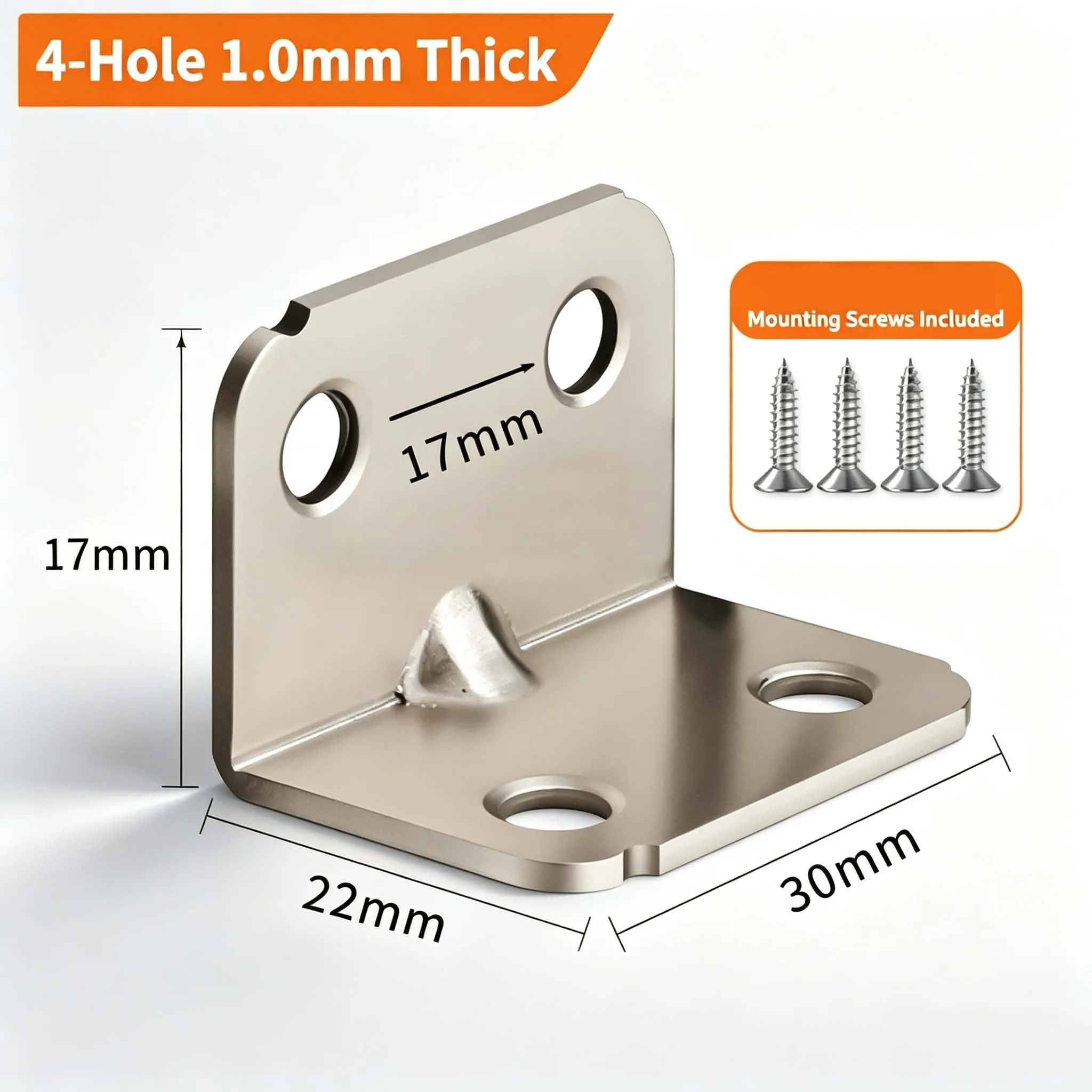 20/50/100Pcs（Screws Included)90-Degree Angle Iron Plate Bracket, Right Angle Fixed Connector for Table, Chair,Cabinet & Wardrobe