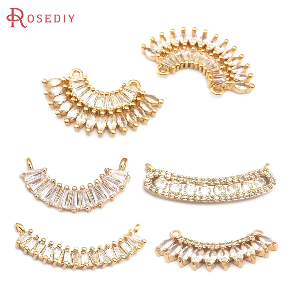 

18K Gold Color Brass and Zircon 2 Holes Curve Connect Charms Pendants Jewelry Making Findings Diy Necklace Accessories
