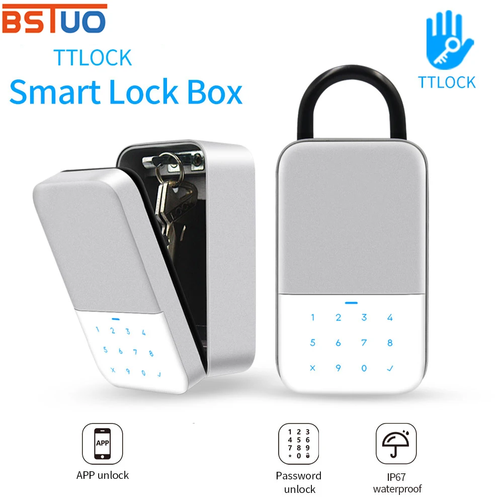 Waterproof TTLOCK App Remote Access Password Bluetooth Digital Key Box Wall Mount Security Storage Lockbox Anti-theft Box