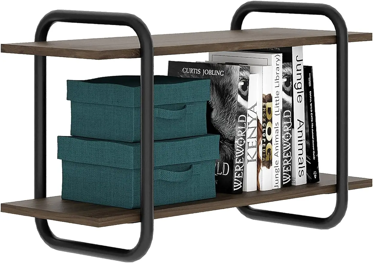 

Modern Industrial Walnut Floating Shelves - 2 Tier Wall Mount Shelf- Wall Display Shelves