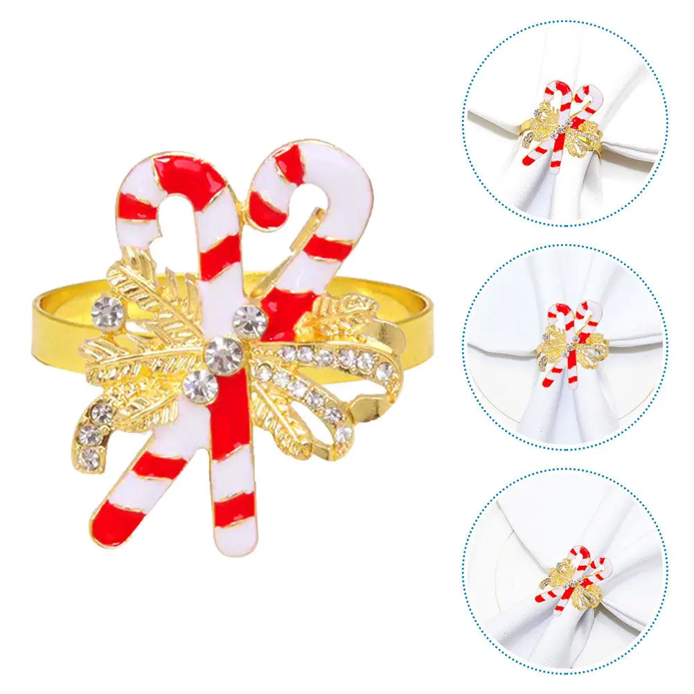 4Pcs Candy Cane Napkin Rings Christmas Holiday Dinner Table Setting Decorative Alloy Serviette Buckles Wedding