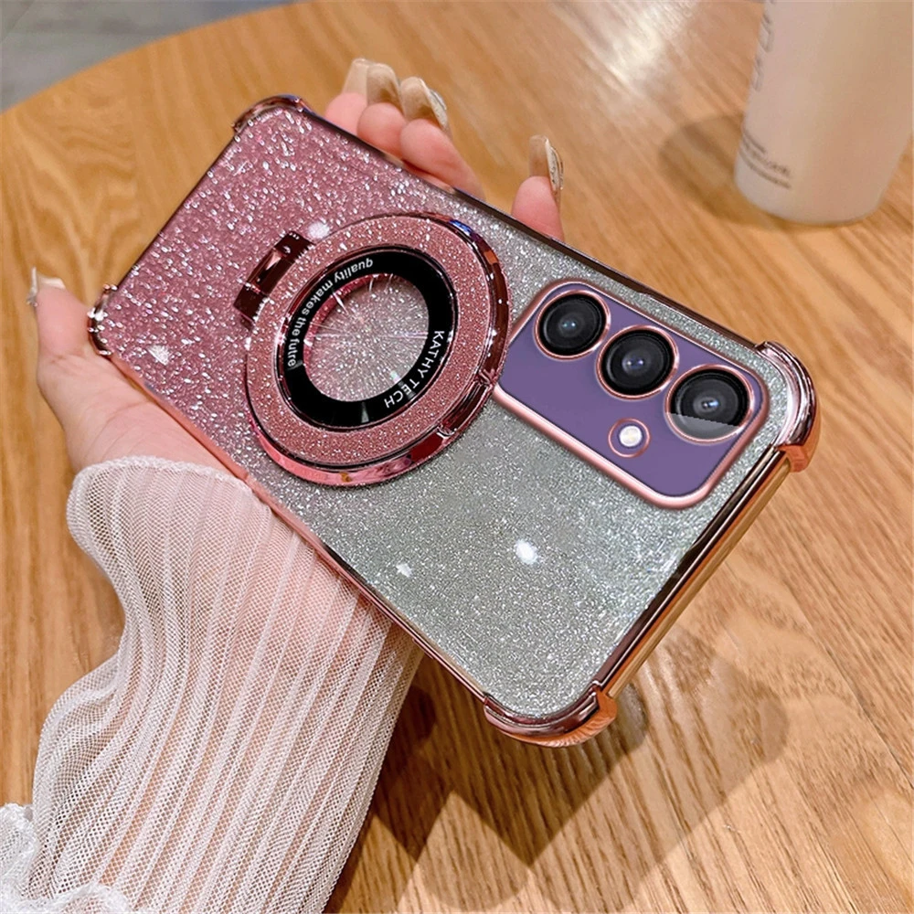 

Glitter Stand Phone Case For Samsung Galaxy A06 A16 A05S A15 A25 A35 A55 A04E A14 A24 A34 A54 Plating Shockproof Bracket Cover