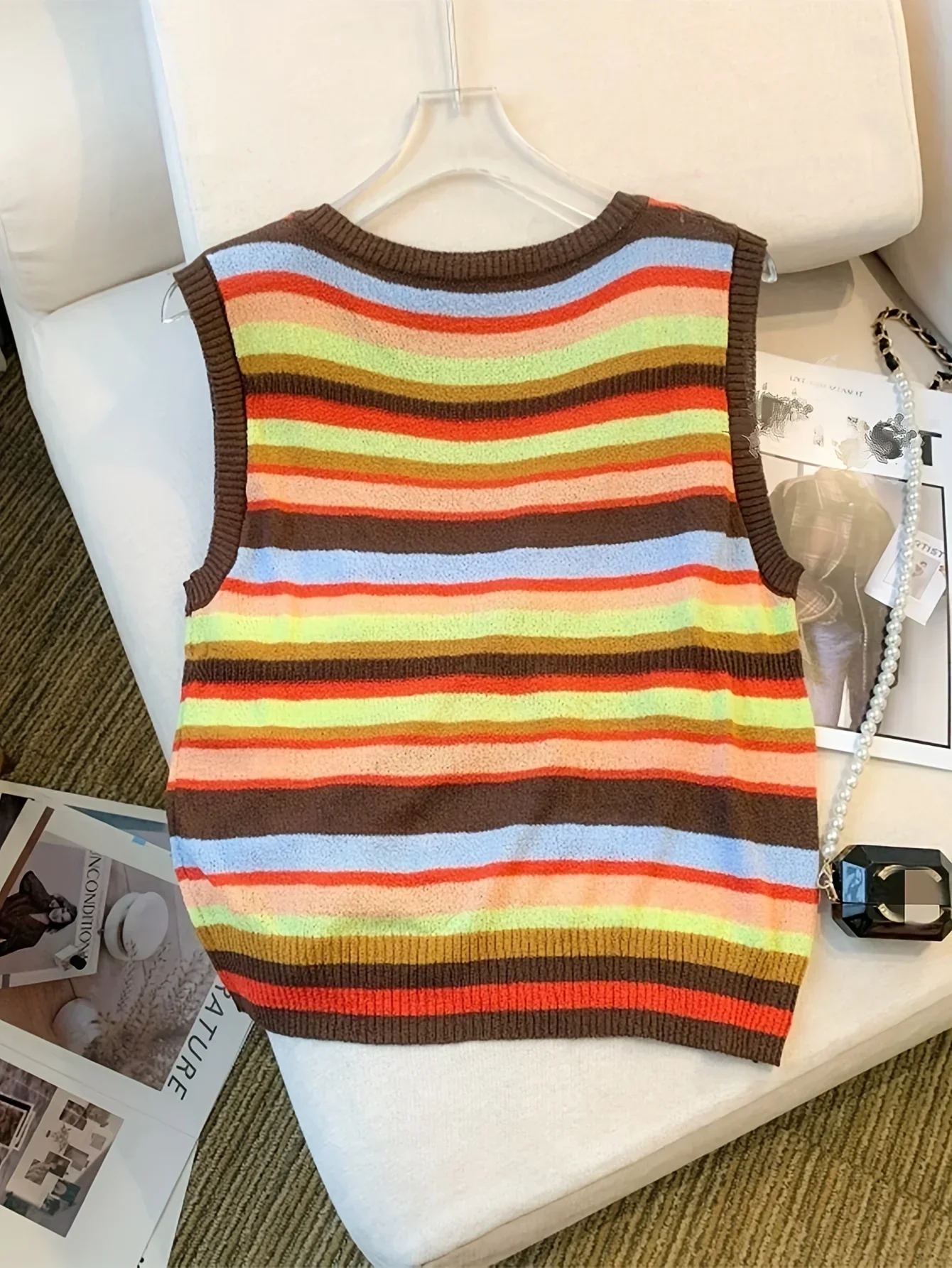 2024 New Summer O Neck Thin Striped Colorblock Knitted Tank Top Casual Sleeveless Round Neck Top Women\'s Clothing Crop Top