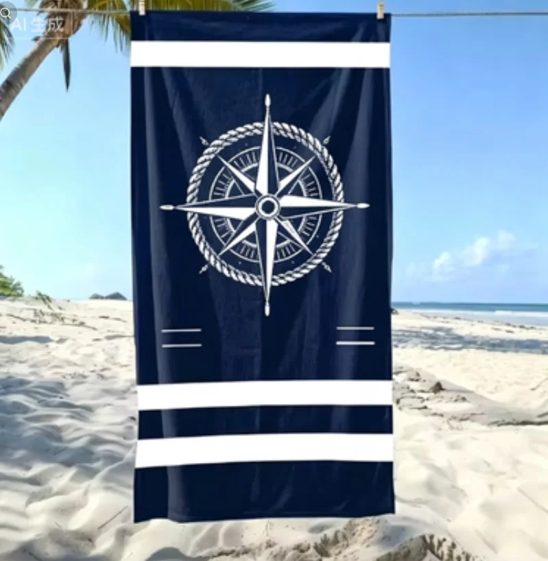 Navy Blue Beach Towel with Anchor and Rope Design Your Ultimate Beach Essential! Suitable for Towels Beach Towels