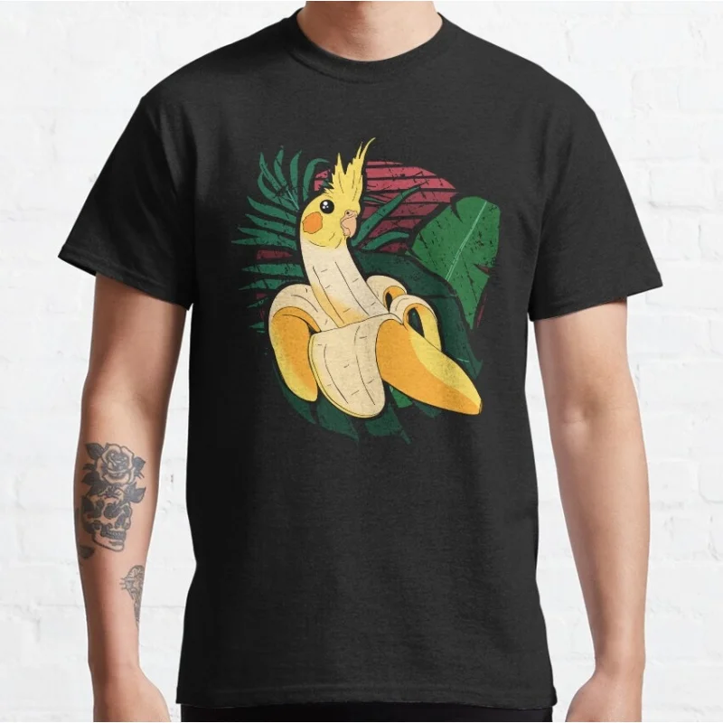 

vaporwave forest banana cockatiel Gift t shirt for birds lover 100% cotton Short Sleeve Graphic Clothes All size top S-6XL