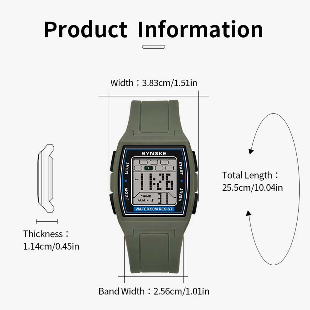 Sport Men Watches Military 50M Waterproof Eletronic LED Digital Watch Alarm SYNOKE 9832 Luminous Man Wristwatch