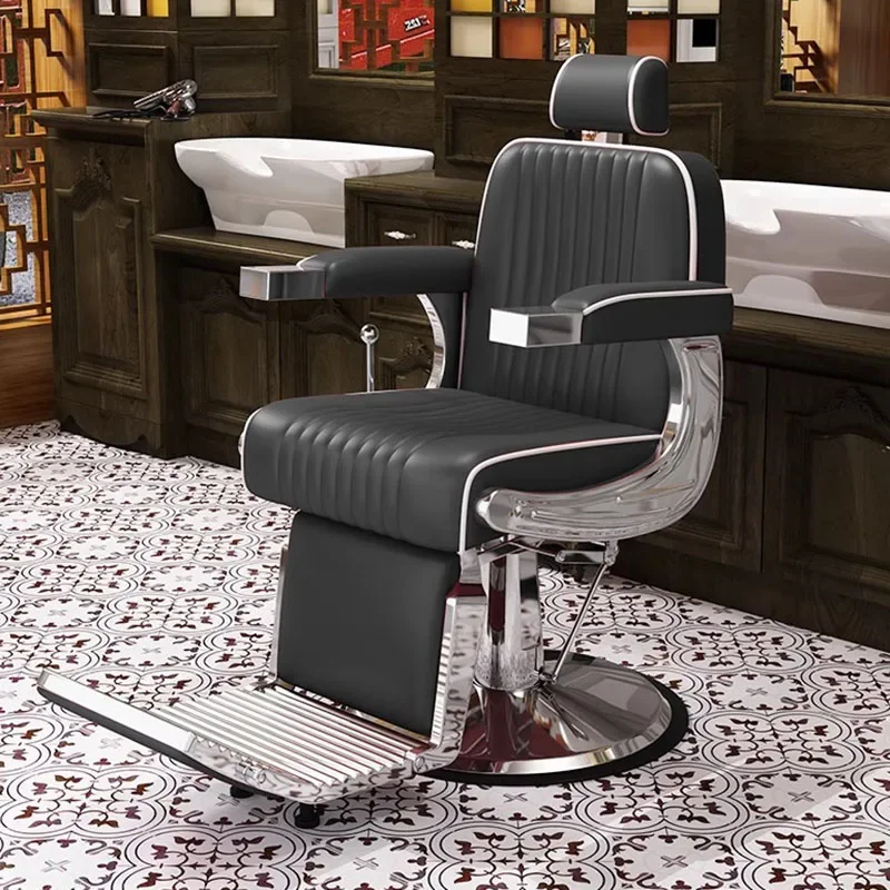 Silla De barbero profesional con reposabrazos, cojín De lujo, silla Vintage avanzada, giratoria, Reclinable, muebles