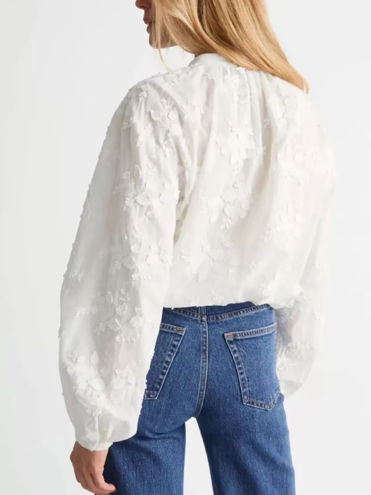 ملابس نسائية صيفية جديدة على الطراز الأوروبي والأمريكي قميص مطرز ثلاثي الأبعاد برقبة دائرية فرنسية