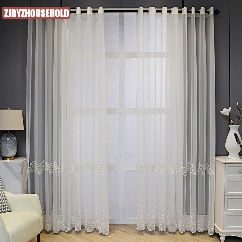 Simple Versatile Romantic Embroidery Yarn Tulle Curtains for Living Dining Room Bedroom Net Red Luxury White Pearl Gauze