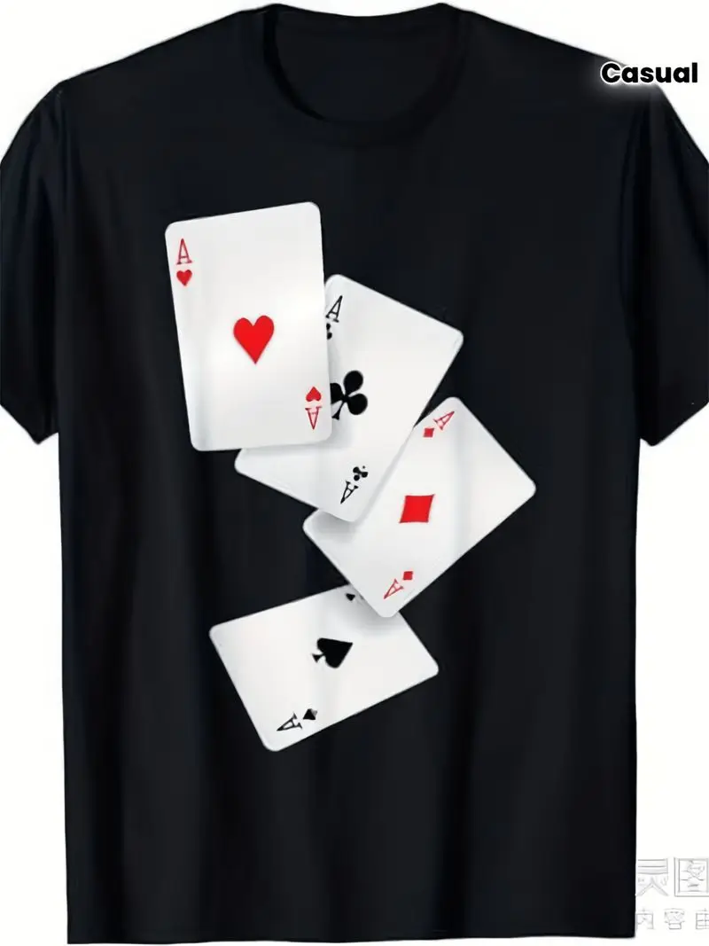 Men's And Women's Four Aces Poker Pro Lucky Winner Graphic T-Shirt 220Gsm Heavyweight Pure Retro Poker Design Casino Events
