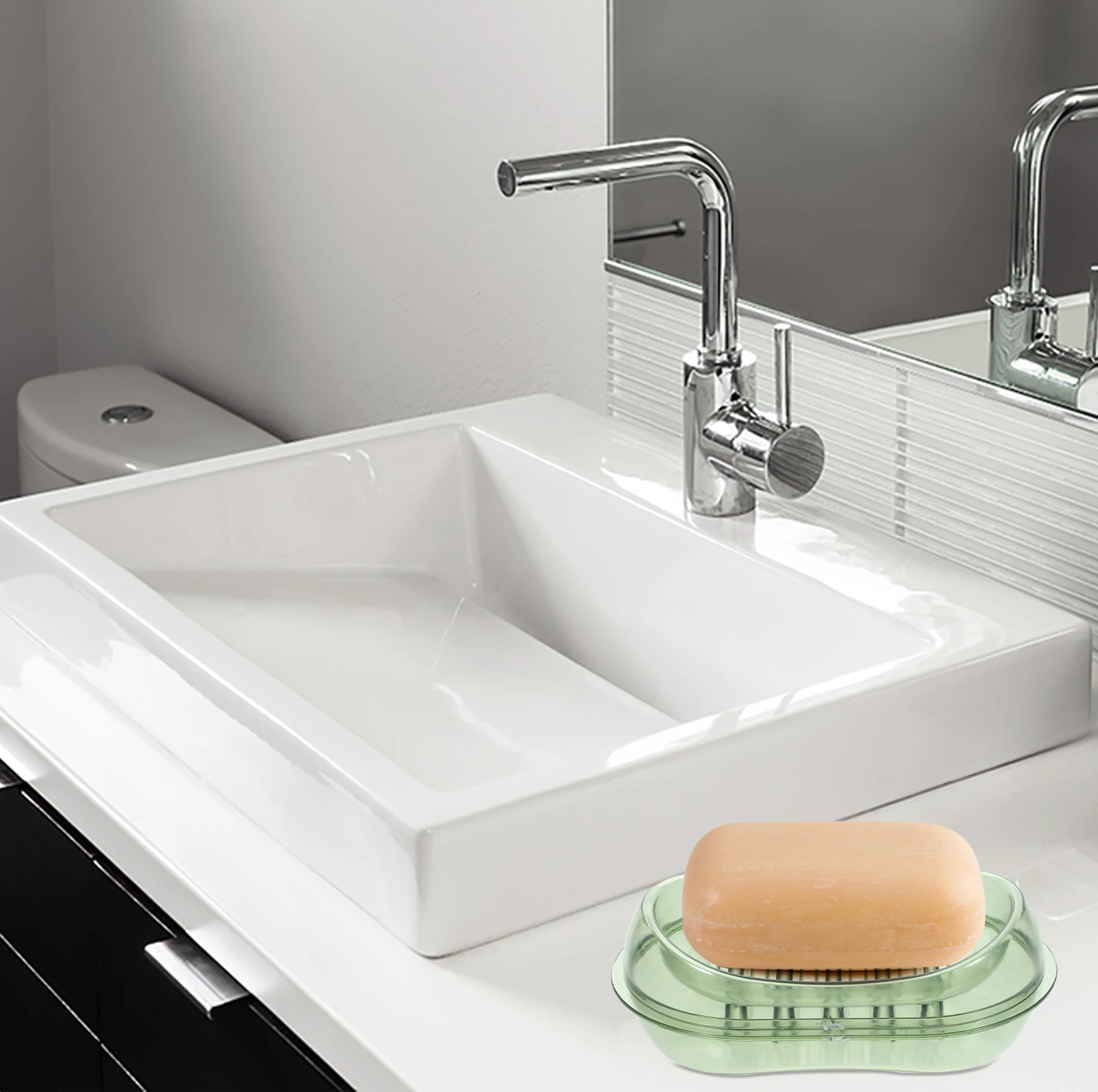 

Transparent Soap Green Double Layer Draining Bathroom Soap Dish Dish Holder Bathroom Simple Plastic Storage Container