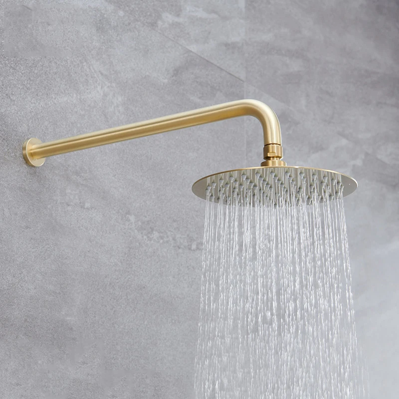 KEMAIDI Brushed Gold Shower Faucet Embedded In Shower Mixer Tap Wall Mounted Bathroom Rainfall Shower Combo Set 3 Ways Kit