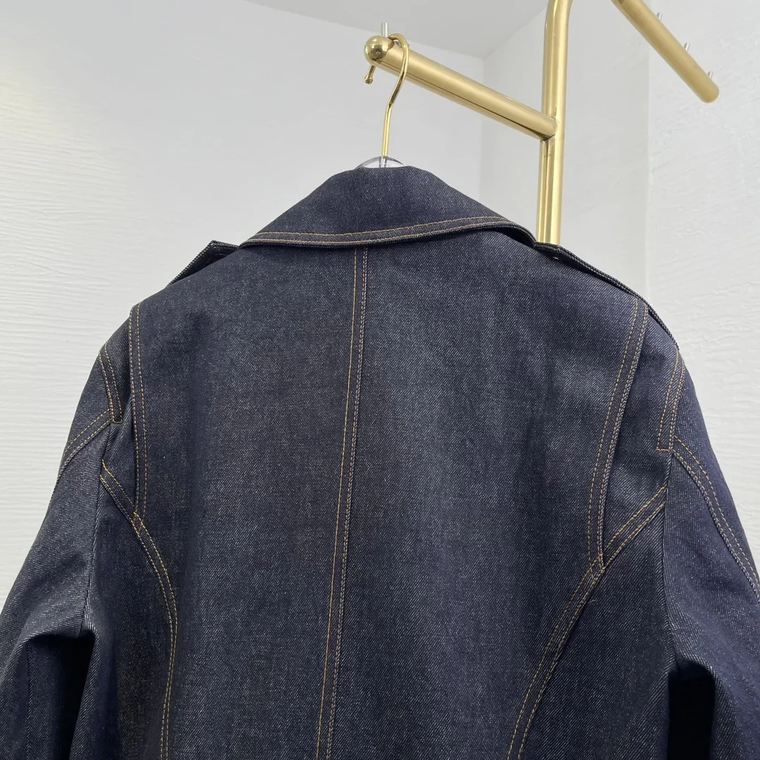 Damskie kurtki dżinsowe z długim rękawem, czarne, na wiosnę 2025