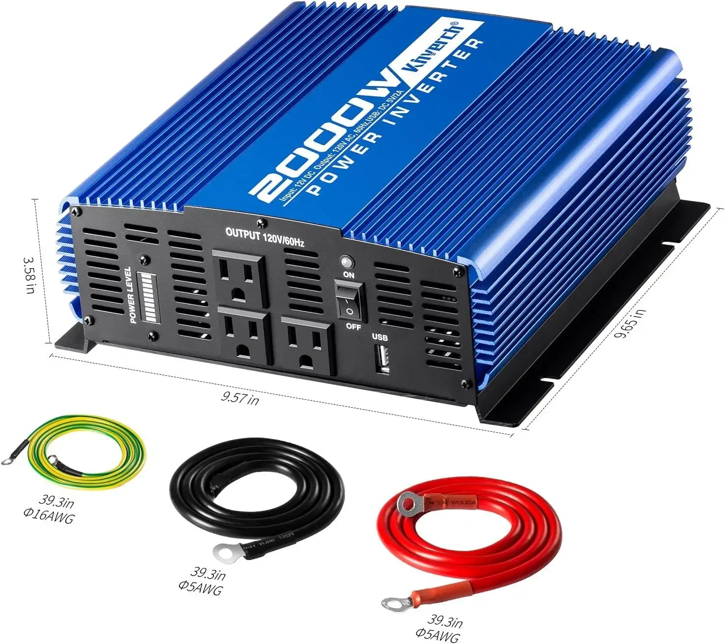 2000W Continuous/ 4000W Peak Power Inverter 3 AC Outlets 12V to 110V Car Converter with USB Port