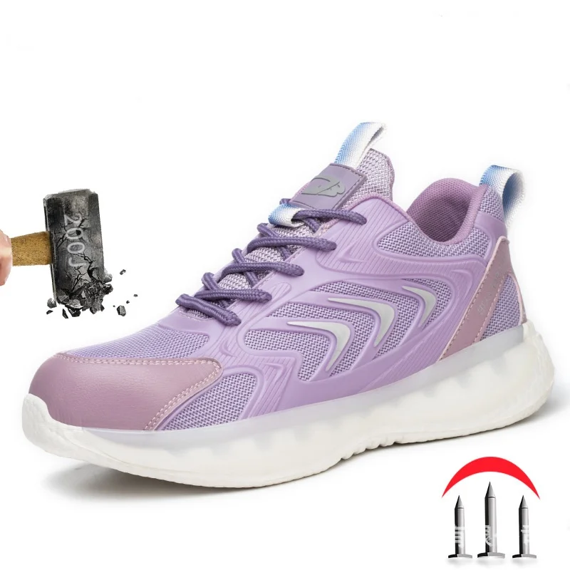 women's casual steel toe covers working shoes worker breathable sneakers ladies safety boots security footwear protective male