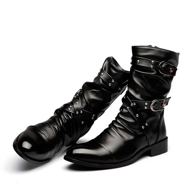 Platform Boots for Men British Pointed High-end Feeling,niche Cool Boots Belt Buckle with Thick Heel Design for Knight Men Boots