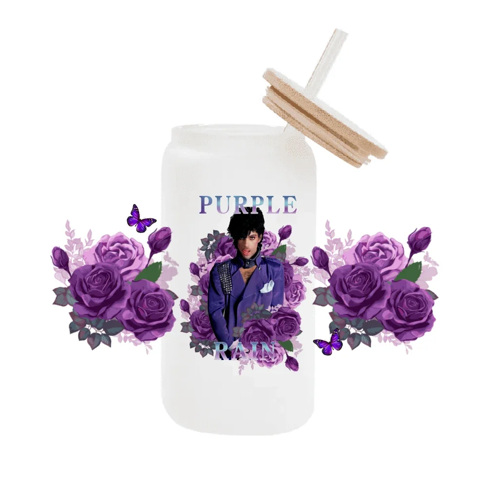 Cantante violet pluie Prince pour Libbey 16oz peut verre 3D étanche UV DTF café peut envelopper Libbey verre Wrap