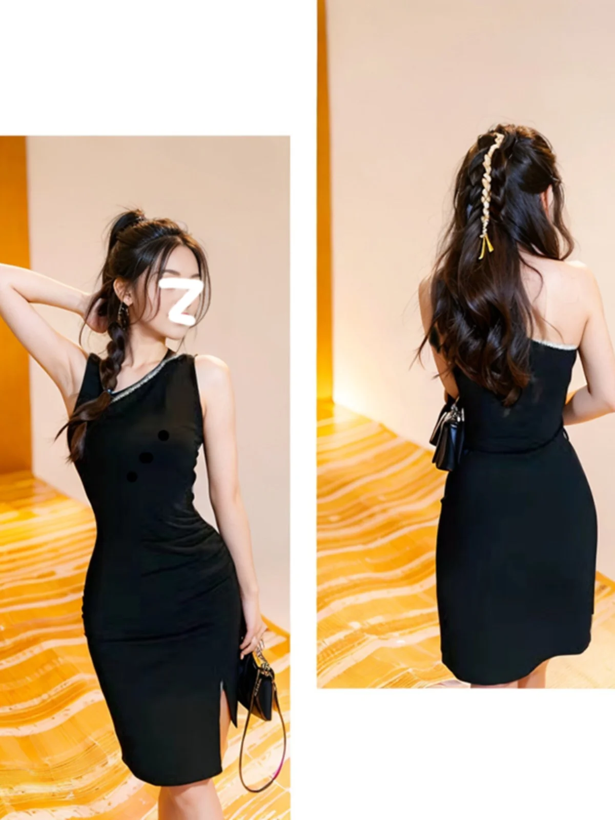 Ele Sexy diamant intégré asymétrique oulder Dr femmes coupe ajustée jupe moulante printemps été nouveau Sle luxe m...