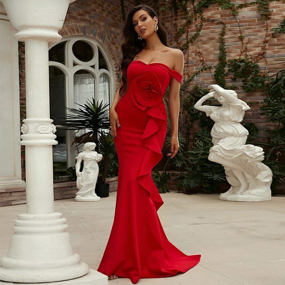 

Red Long Wedding Dr Women's Faionable Club Par Gown Zipper Mid-Waist Svel Polyester Fabric Ele Evening Dr