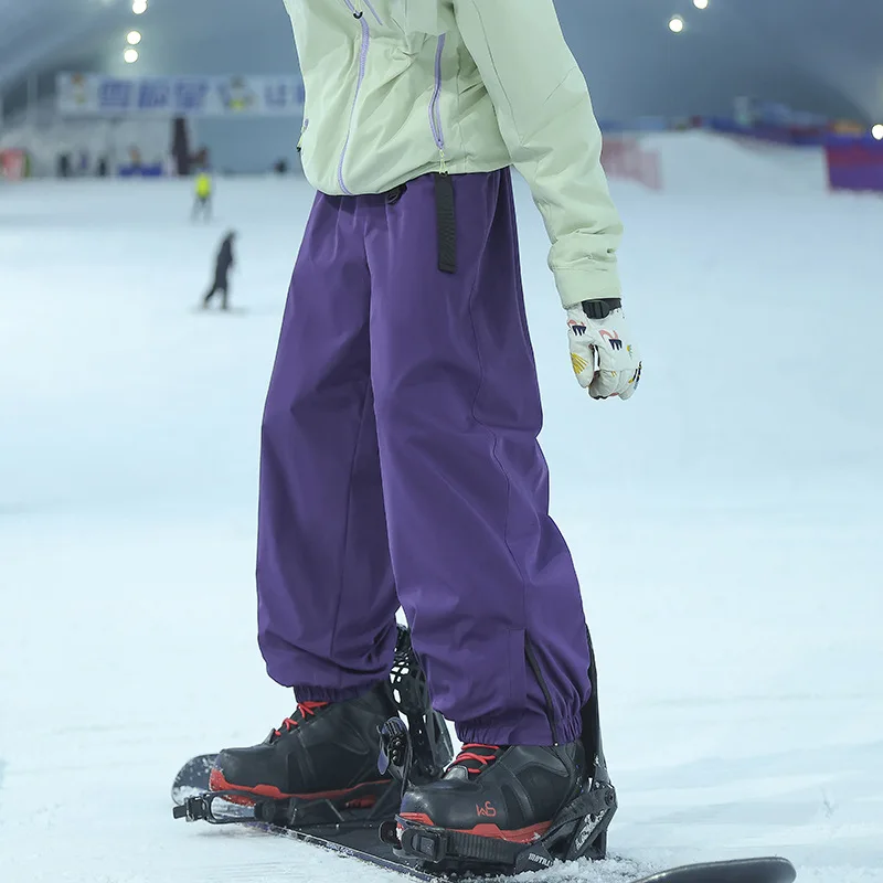 

Plus Size M-5XL Winter Ski Pants for Men, Thickened Windproof Thermal Cargo Snow Pants Plain Color Straight Leg Outdoor Trousers