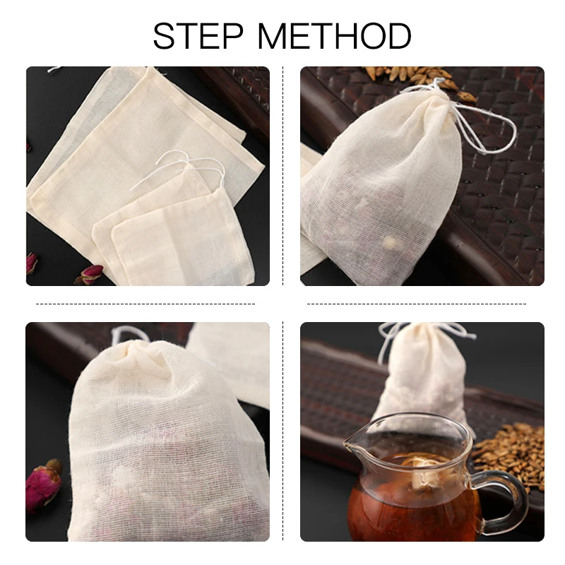 1000pcs Customized No Bleach Drawstring Cloth Filter Pouches  Pure Cotton Tea Bags Repeated Use Yarn Free Shipping Various Size