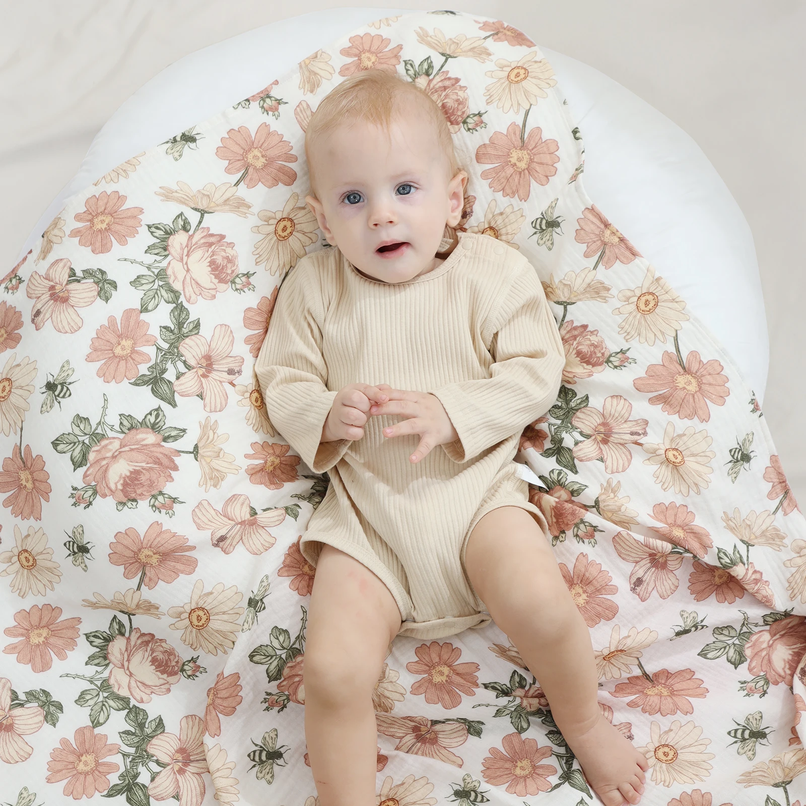 INSULAR Cotton Bath Towels Printed Infant Wrap Blanket Breathable Kids Bath Cover Cotton Muslin Skin-friendly Cloths 120*120CM